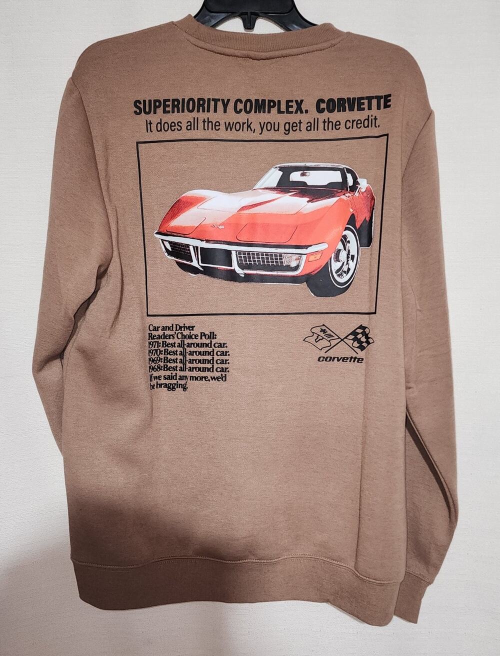 Chevrolet corvette brown sweatshirt size large men